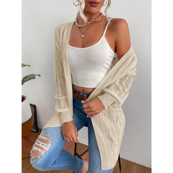 Cable Knit Drop Shoulder Duster Cardigan sweater white - Picture 4 of 11